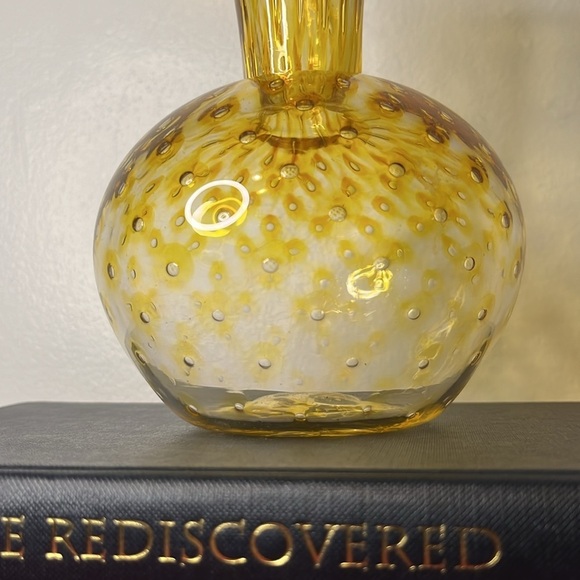 Alfredo Barbini? MCM Hand Blown Yellow Double Optic Bubble Gourd Glass Vase - Picture 7 of 7